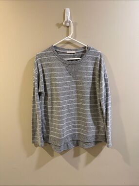 Women's Gray Striped Crewneck Sweater